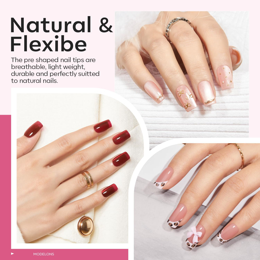 Modelones embouts ongles carres pre-etches, adhesion amelioree.