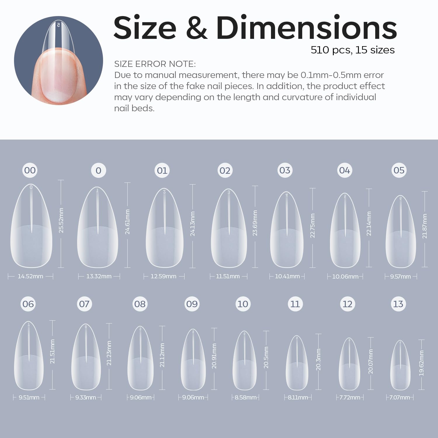 Modelones ensemble 15 tailles avec 34 ongles par taille pour ajustement précis.