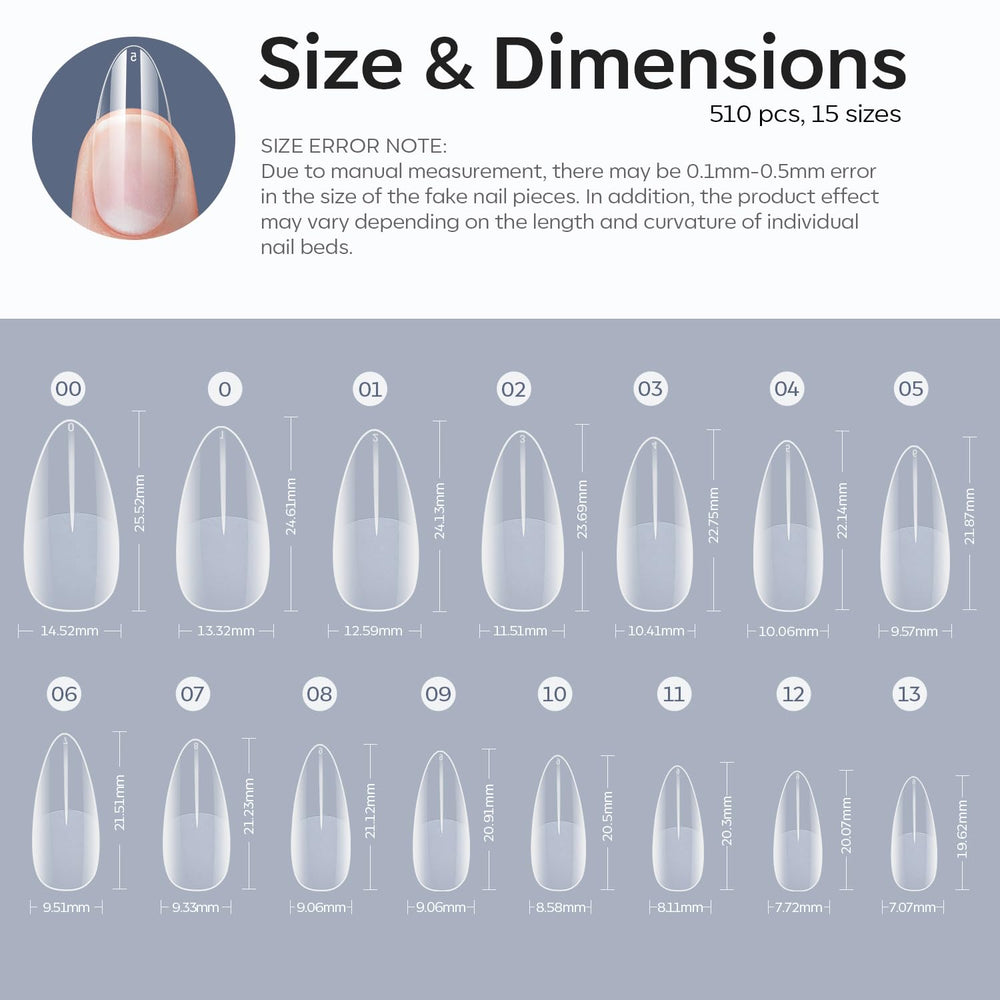 Modelones ensemble 15 tailles avec 34 ongles par taille pour ajustement précis.