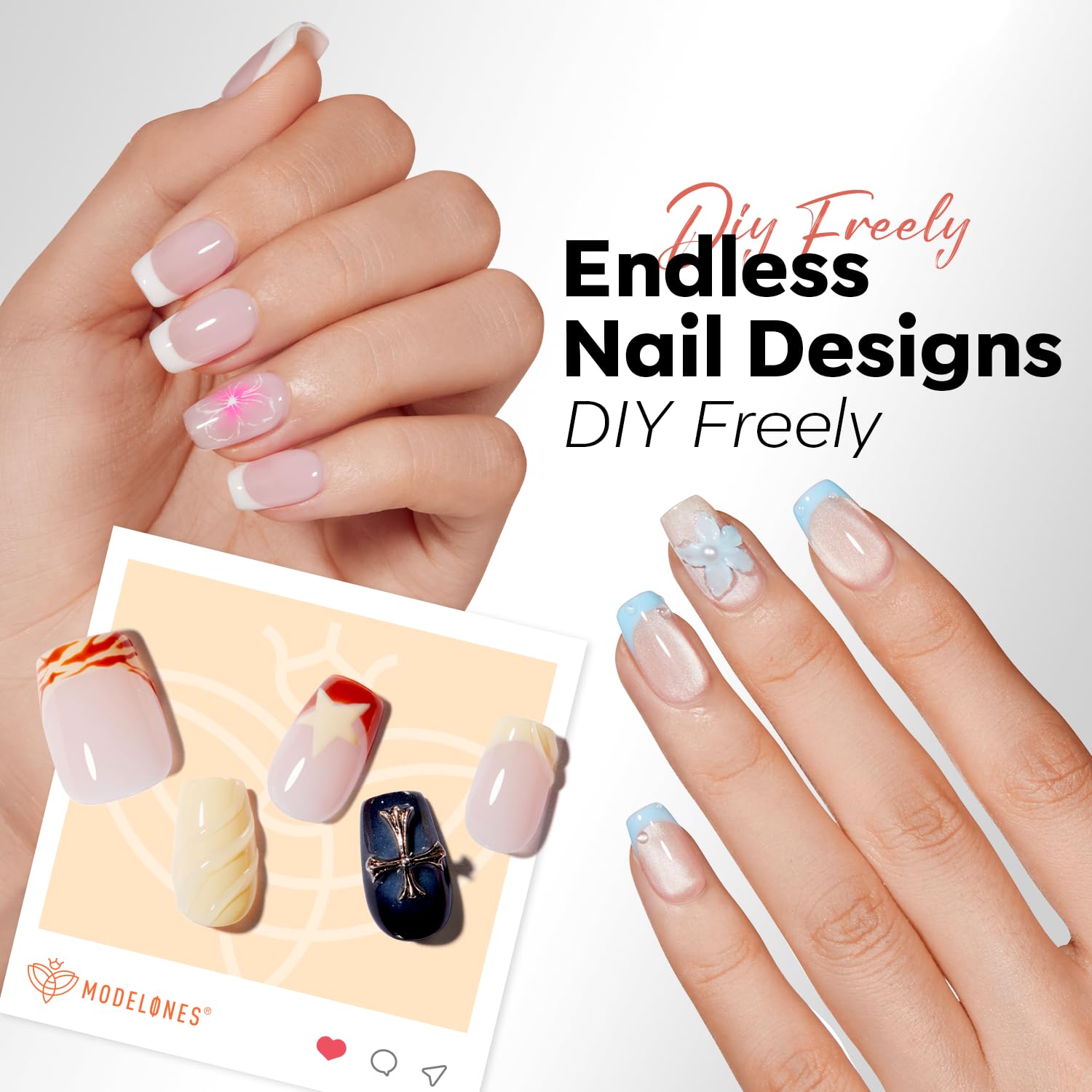 Boîte Modelones avec 360 pièces d’ongles gel forme cercueil prêt-à-poser.