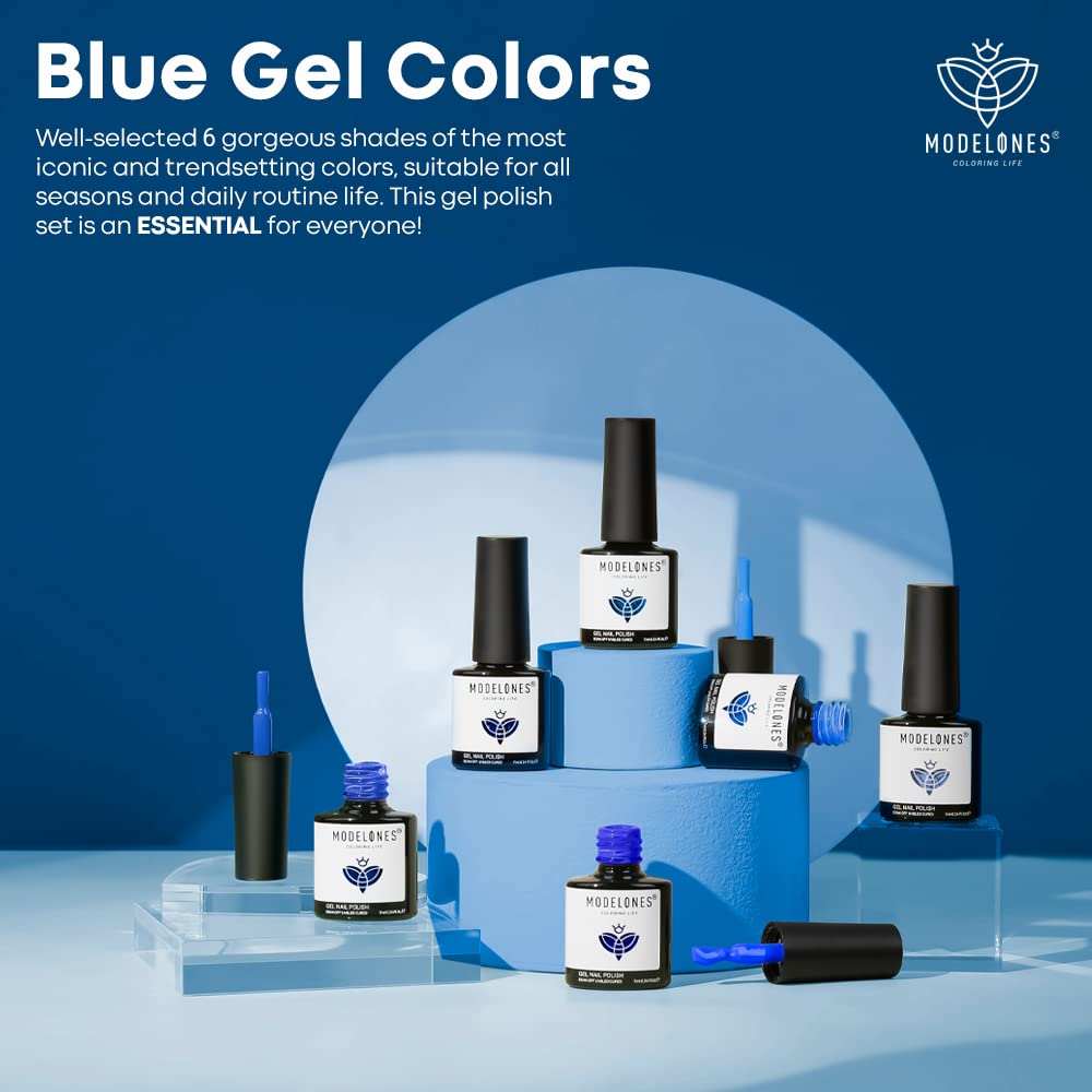 Modelones ensemble de six teintes bleu hivernal pour ongles décoratifs