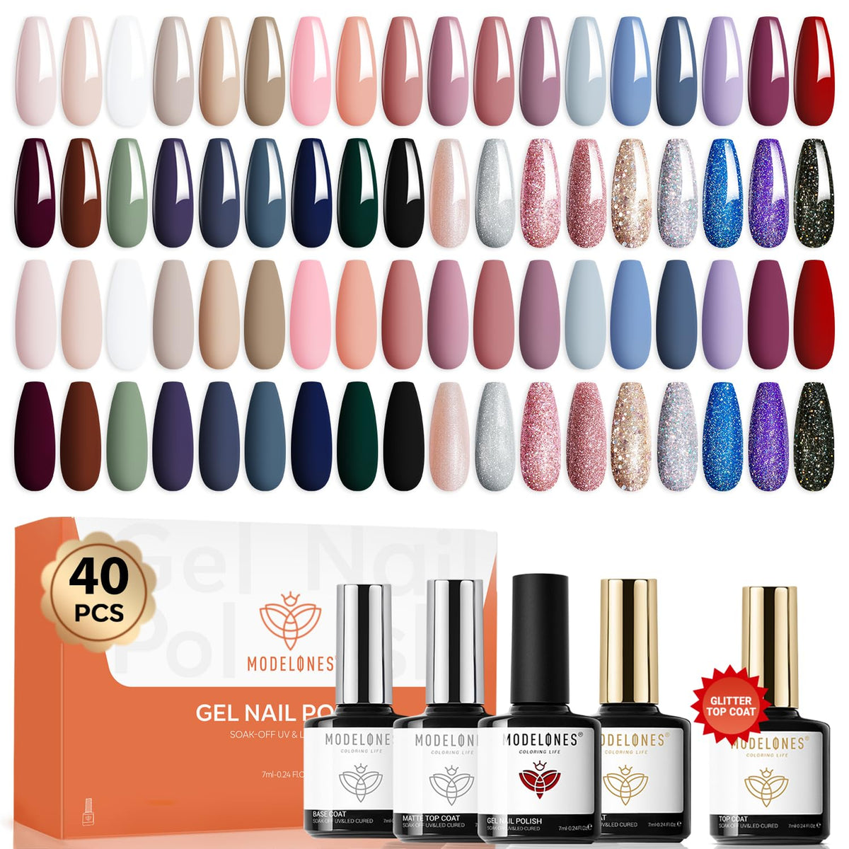 Modelones kit vernis gel 40 pièces, ensemble complet pour ongles à domicile.
