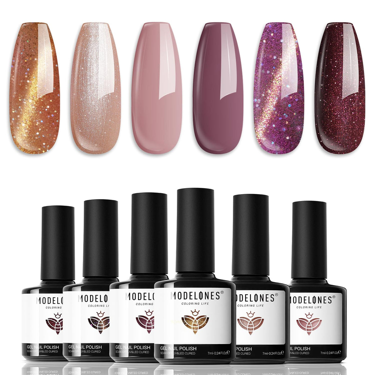 Kit Modelones : ensemble vernis gel 6 couleurs hiver pour ongles raffinés.