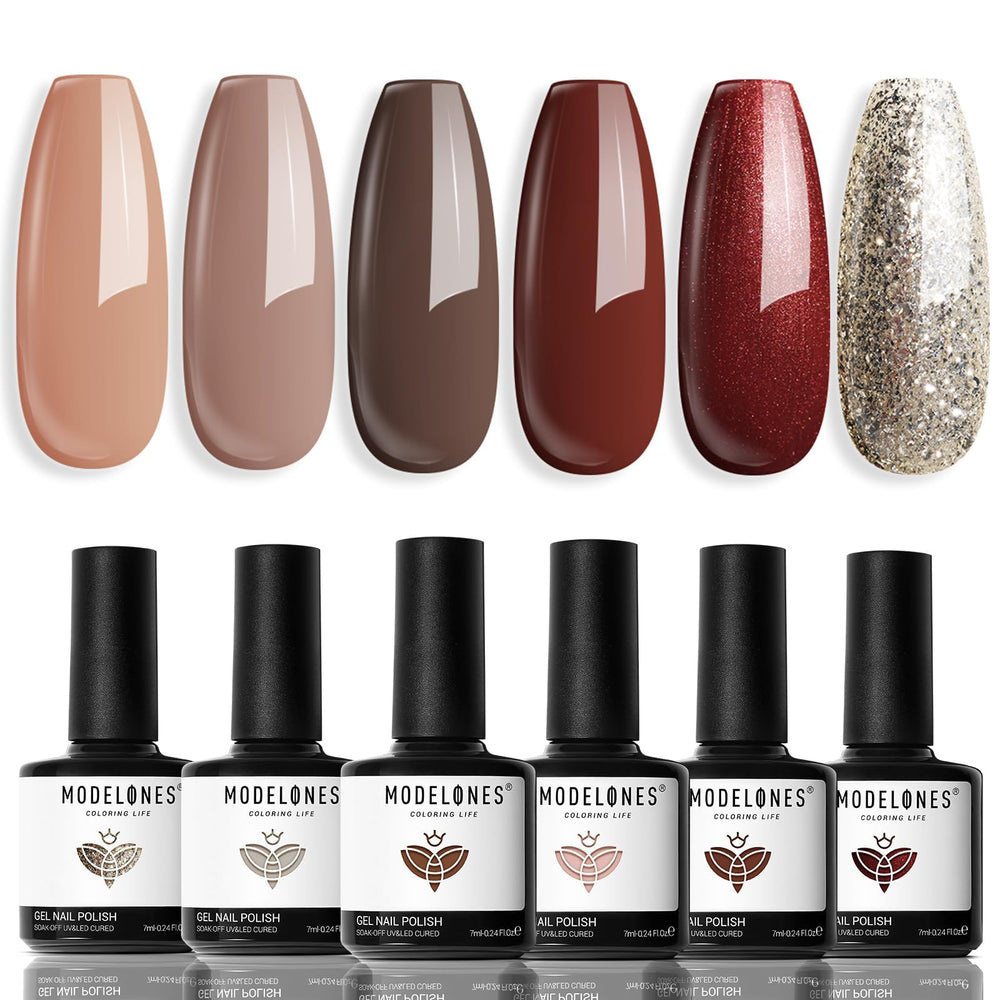 Modelones ensemble vernis gel 6 couleurs nude brun pour ongles élégants et durables