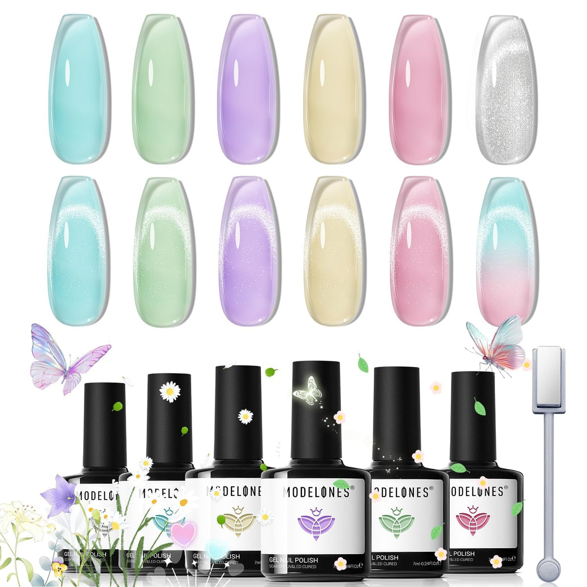 Modelones ensemble vernis gel avec 6 couleurs pour une manucure printemps 2026.
