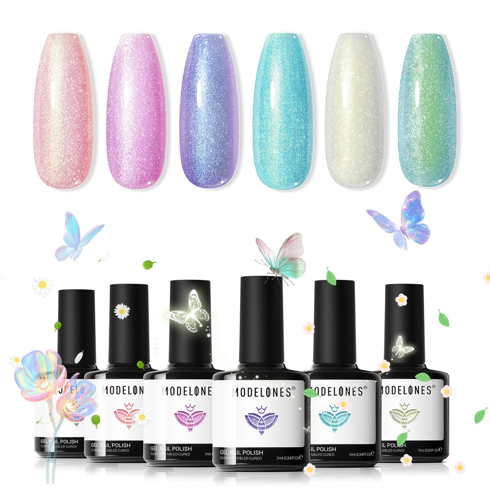 Le set Modelones Vernis Gel offre une palette pastel printanière prête pour les ongles à domicile.