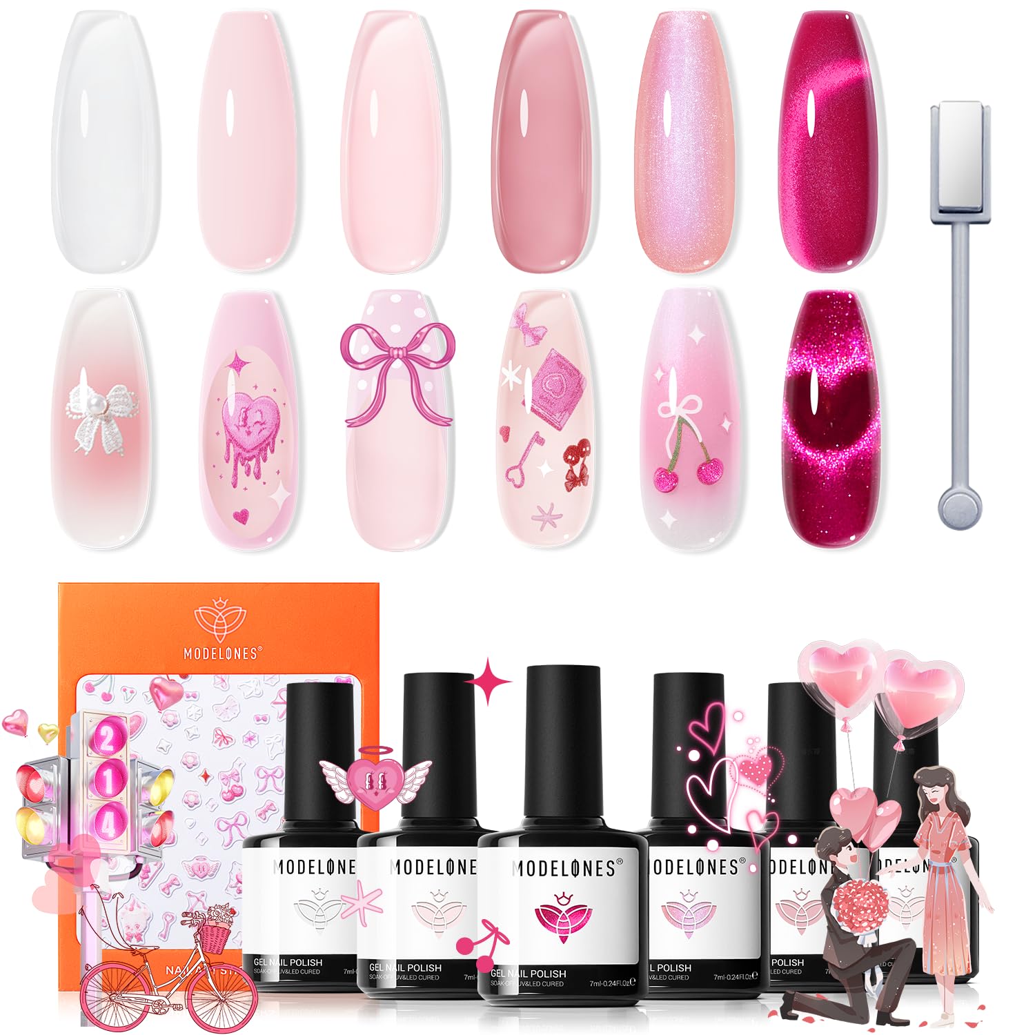 Modelones ensemble vernis gel 6 couleurs – kit polyvalent pour salon et à faire soi-même.