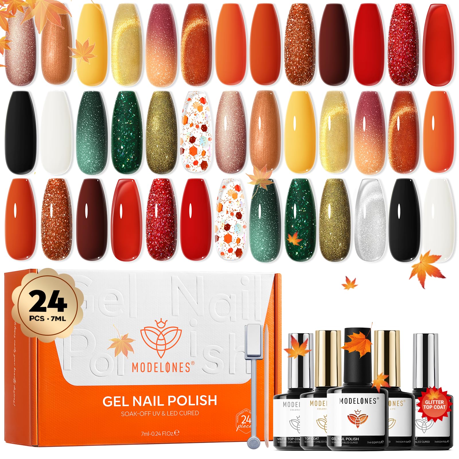 Modelones ensemble vernis gel ongles 24 pièces, palette automne/hiver, longue tenue.