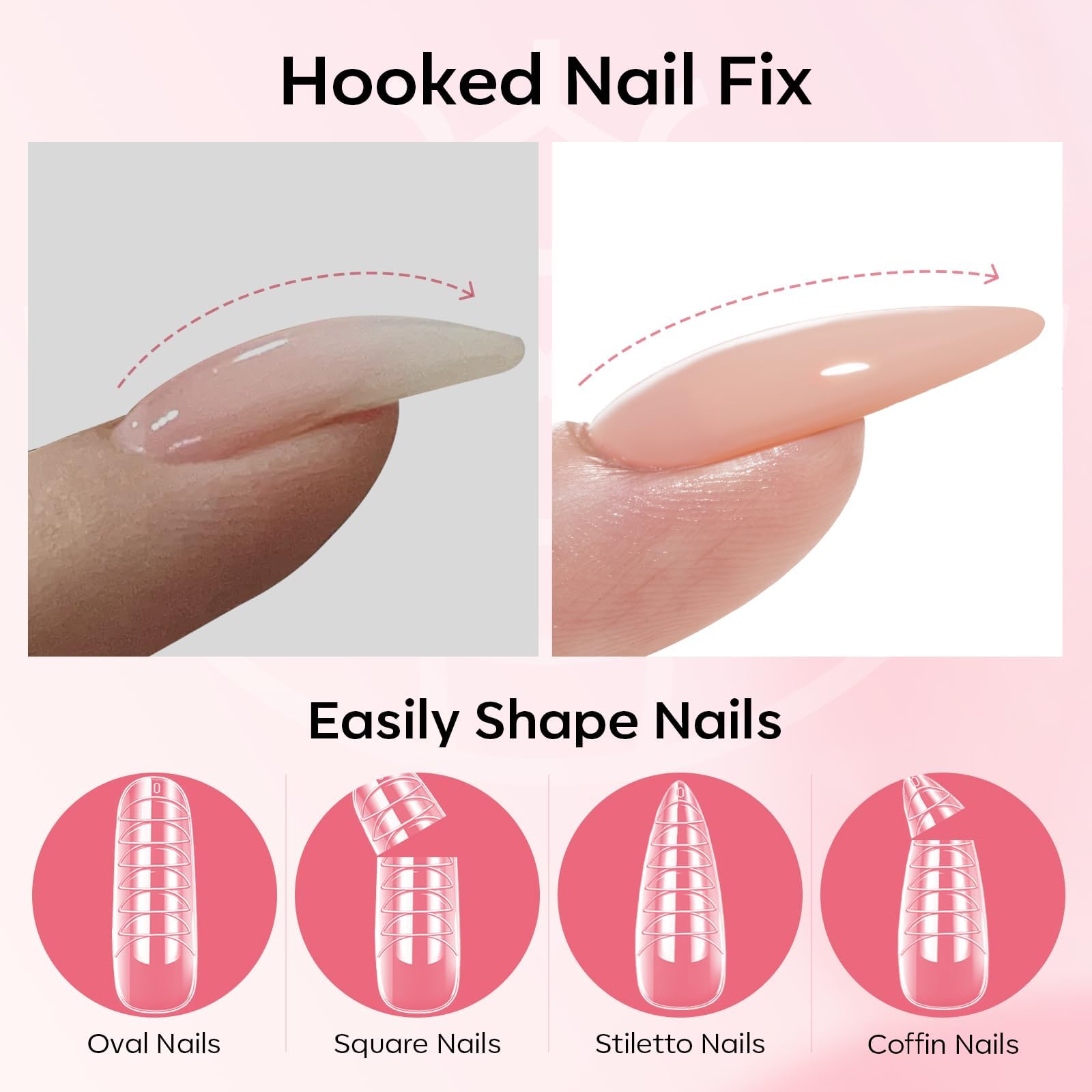 Modelones extension look with glossy finish using base and top coats.