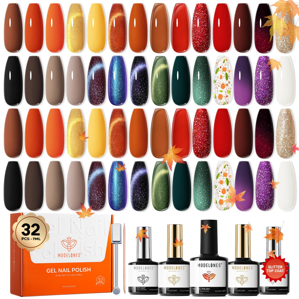Modelones fall gel nail polish kit showing 28 colors for versatile nail art