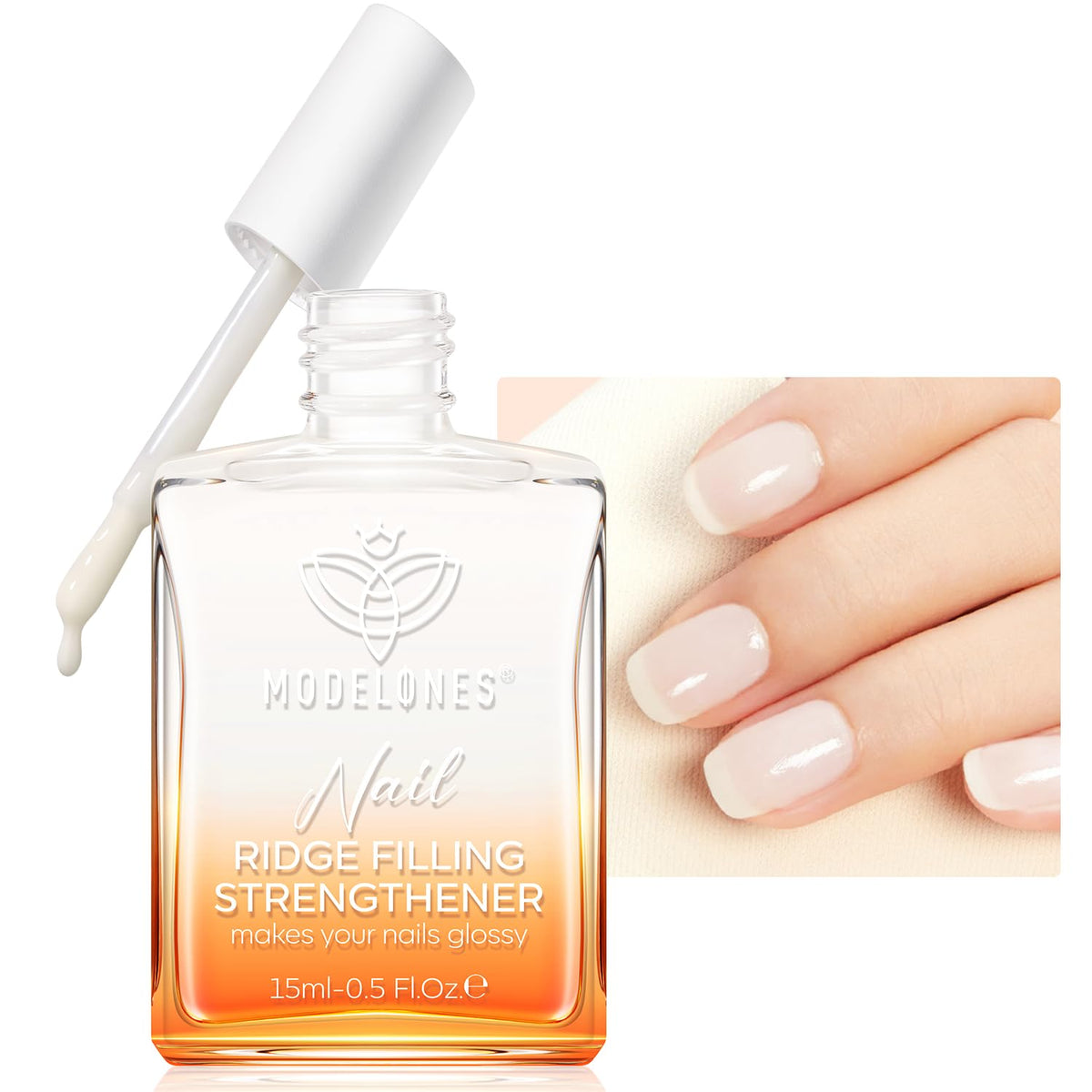 Modelones flacon-renforcement ongles lait-blanc pour une protection quotidienne.