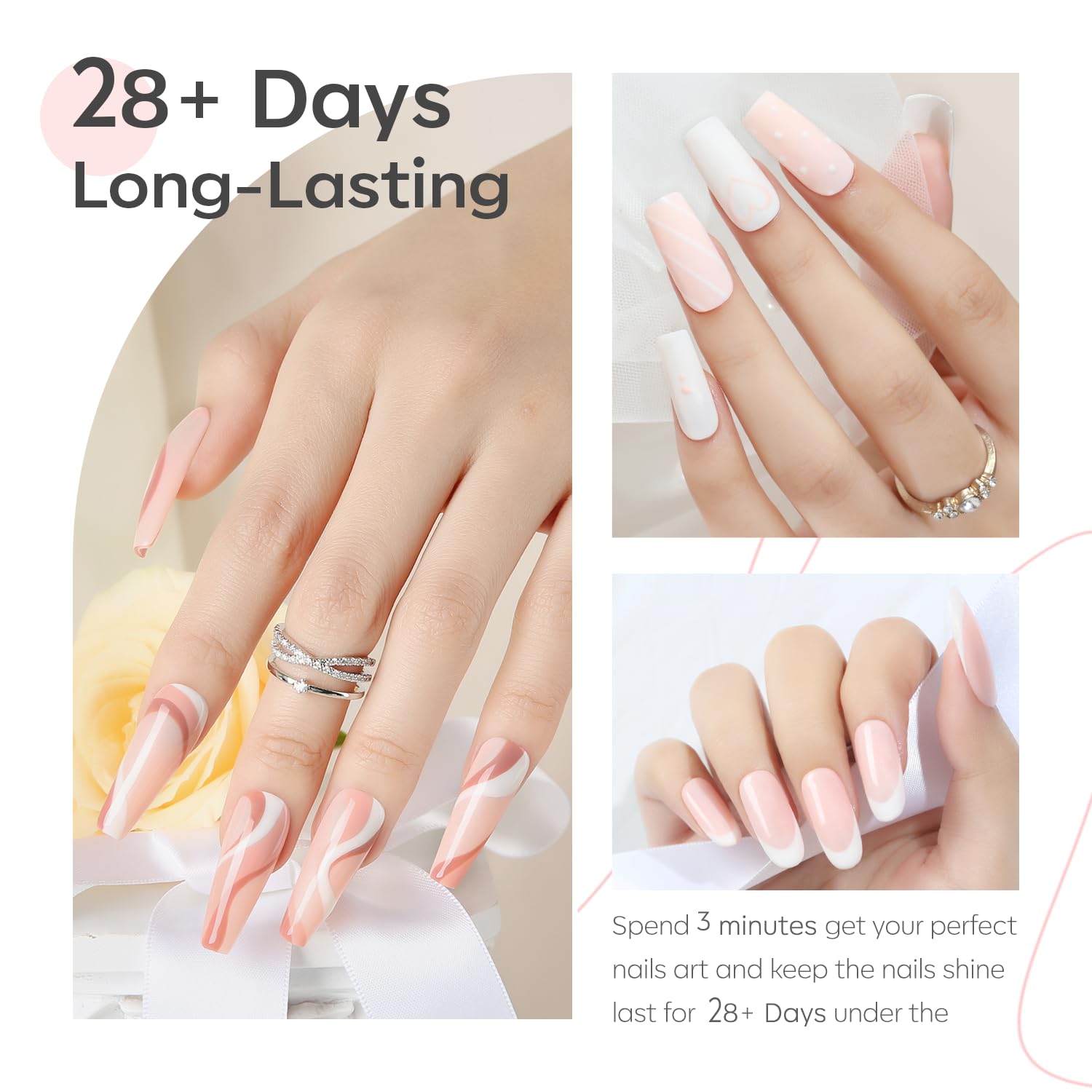 Modelones flacons vernis gel, affichage clair des teintes nude.