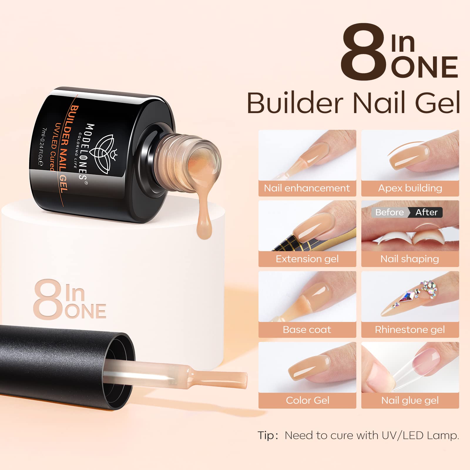 Gel 8-en-1 Modelones base couleur et renforcement