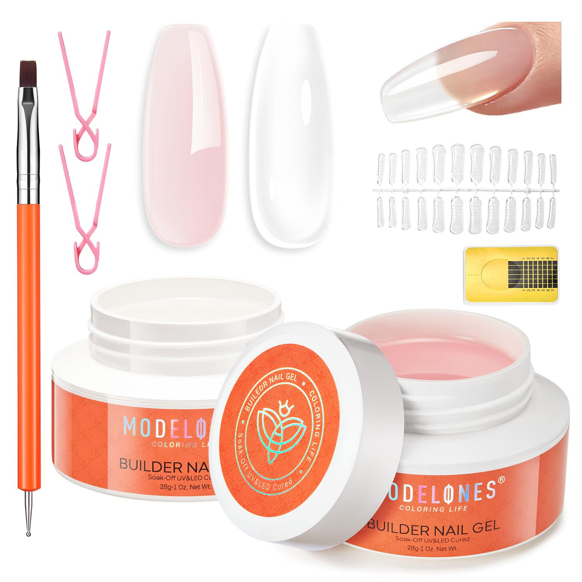 Modelones Gel Builder — 2 couleurs pour un rendu clair et net sur les ongles.