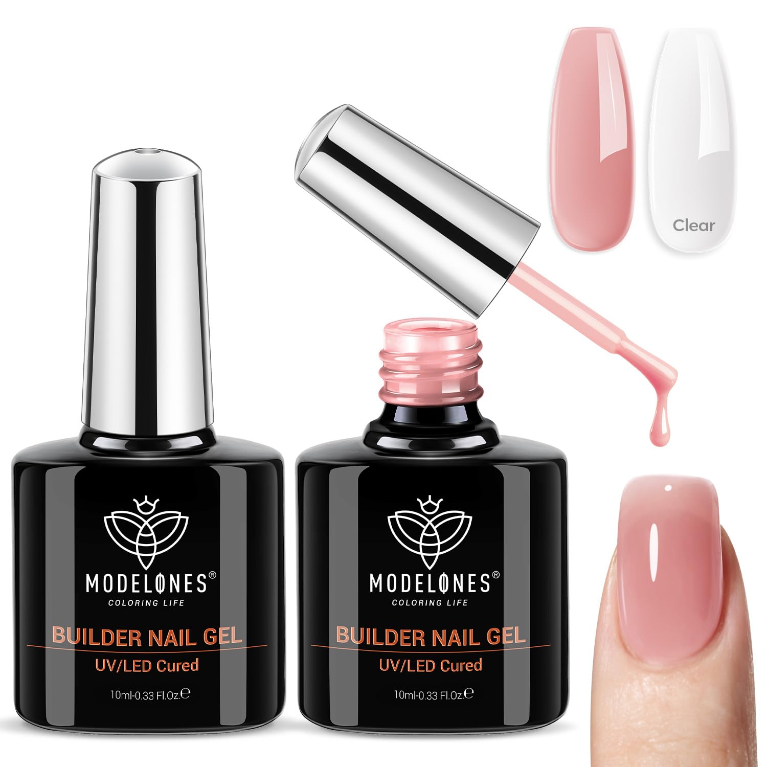 Modelones Gel Builder clair montrant une base prête à renforcer les ongles.