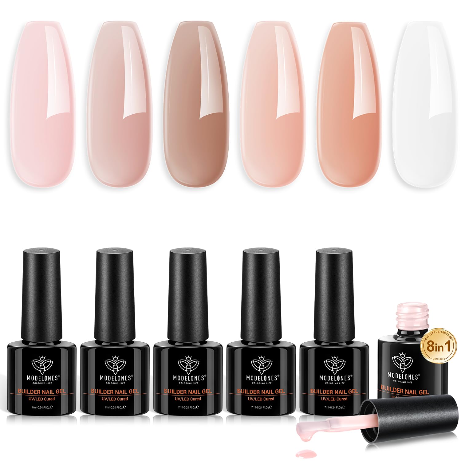 Modelones Gel Builder: bouteille rose nude prête à l’extension naturelle.