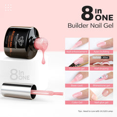 Modelones Gel Builder nude rose pour une longueur élégante et naturelle.