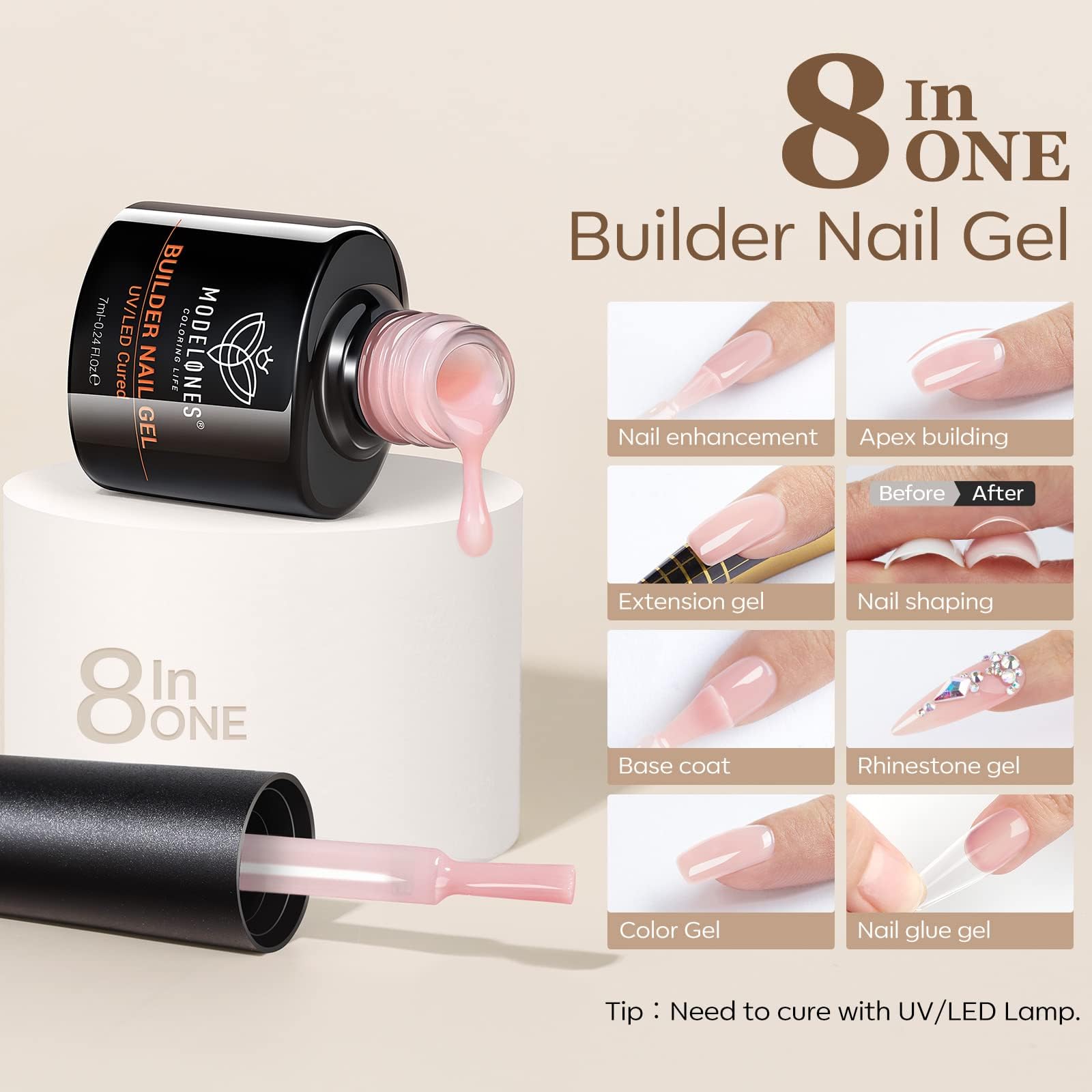Modelones Gel Builder: ensemble 6 couleurs nude pour varier les looks.