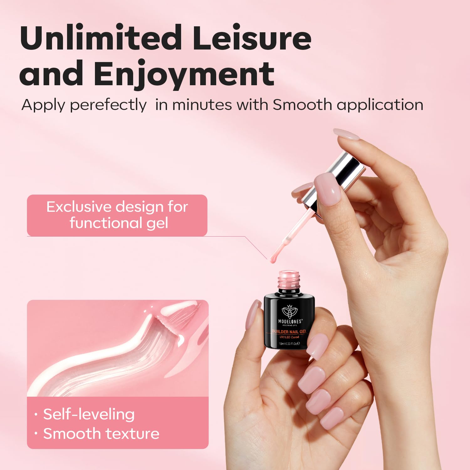 Modelones Gel Builder finition naturelle pour une apparence discrète.