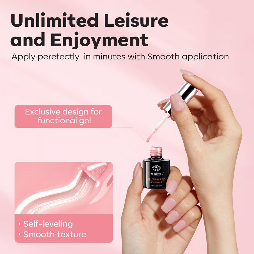 Modelones Gel Builder finition naturelle pour une apparence discrète.
