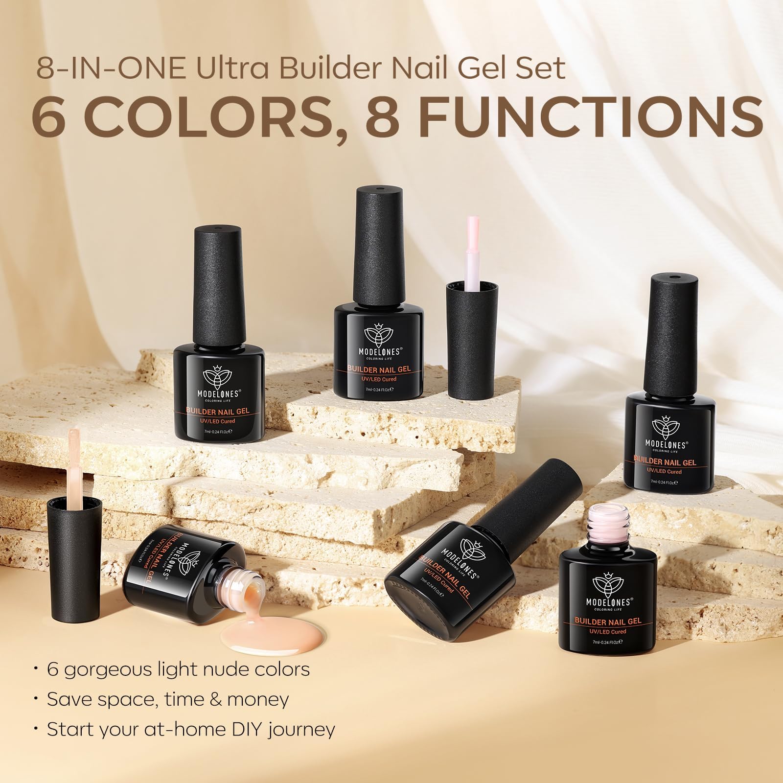 Modelones Gel Builder: texture souple et durcissement efficace pour vos ongles.