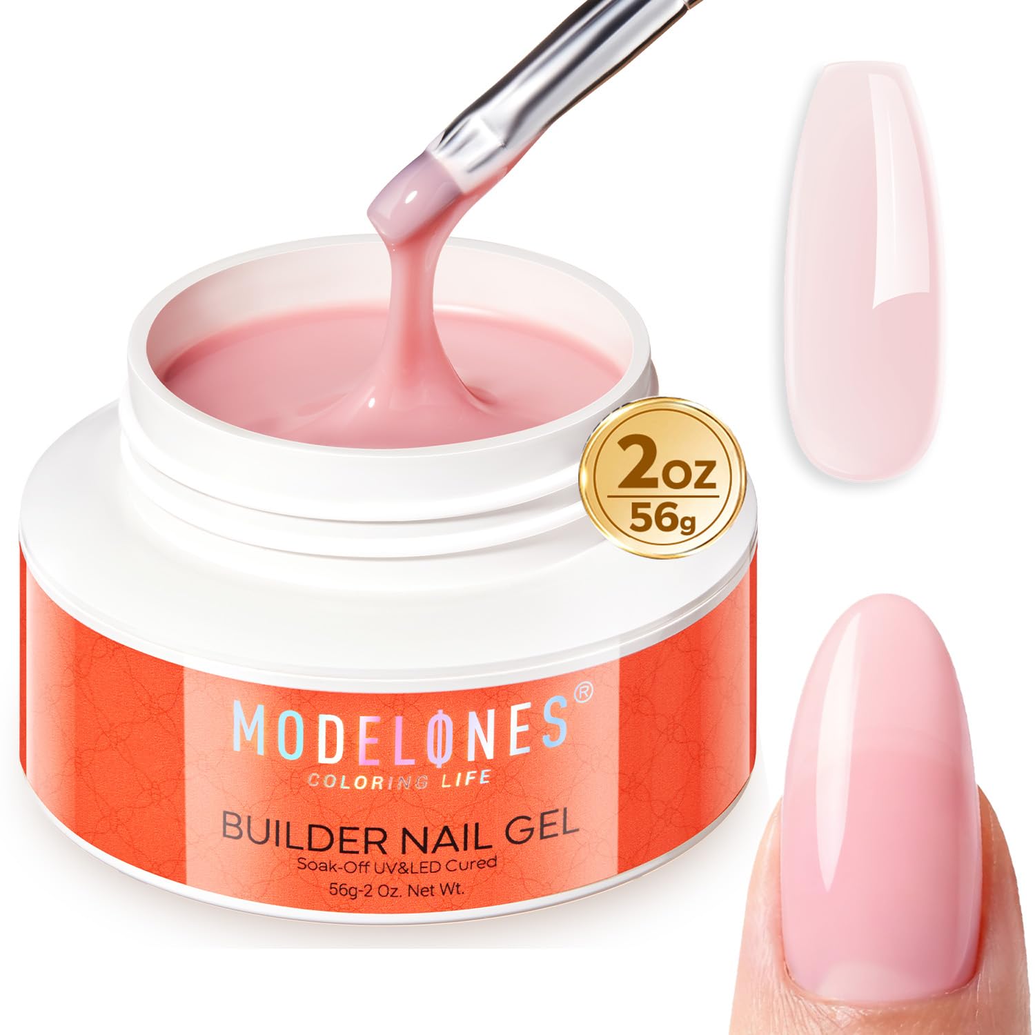 Modelones Gel Builder pour ongles 10-en-1 rose nude, extensions durables et overlays nets.