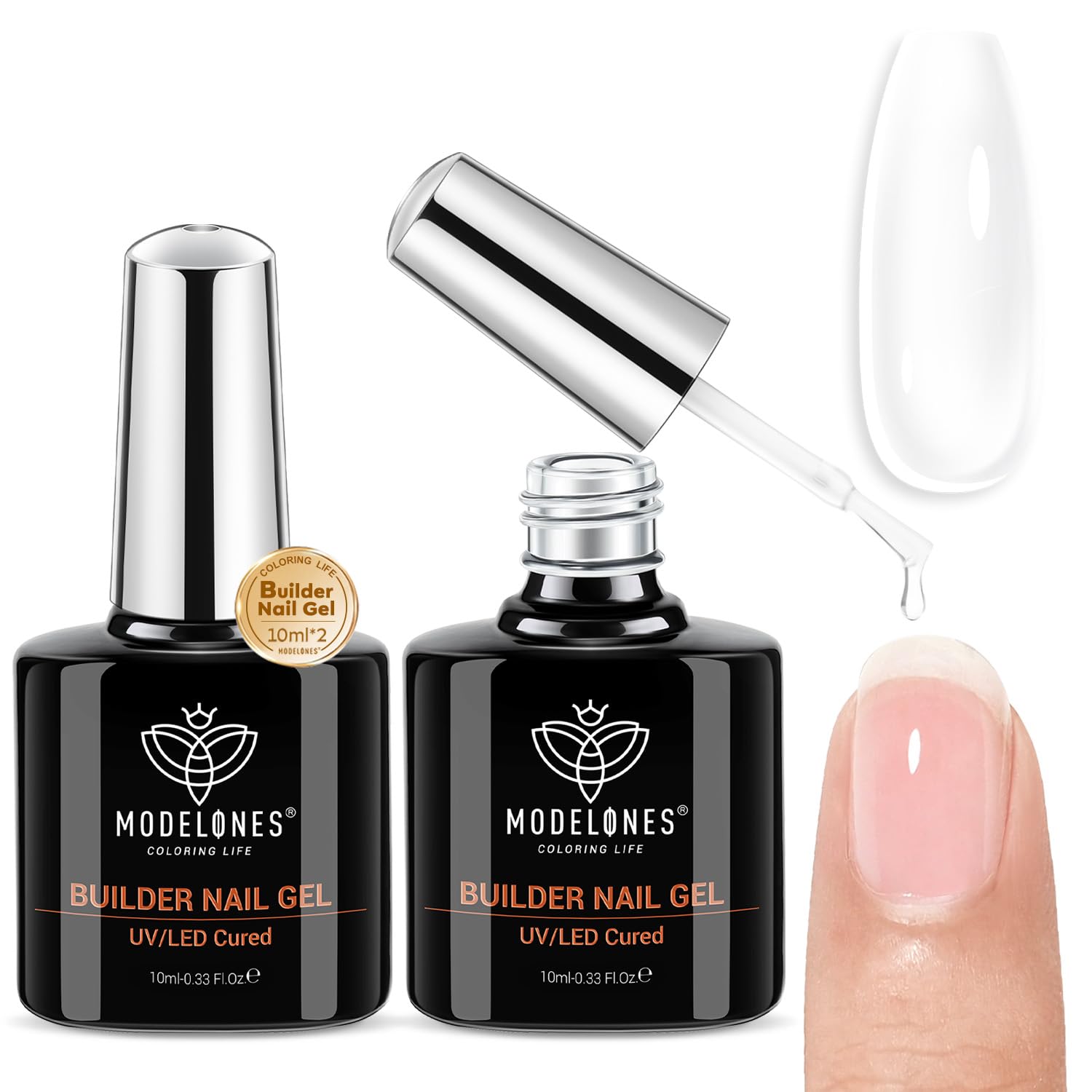 Modelones gel-builder en bouteille transparente pour une base claire idéale.