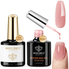 Modelones Gel Builder rose nude pour ongles fins et fragiles, protection renforcée.