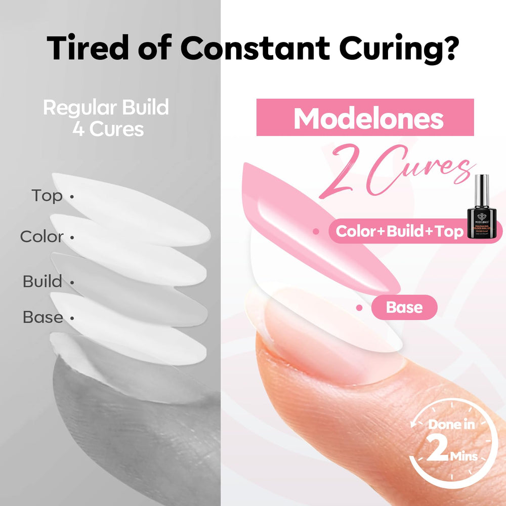 Modelones Gel Builder rose, apex en C pour une courbe élégante sans effort.