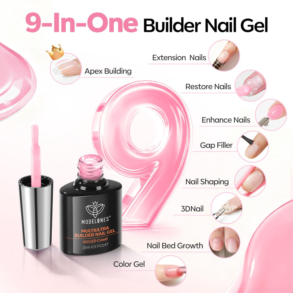 Modelones Gel Builder rose, art ongles 3D — motifs délicats et relief élégant.