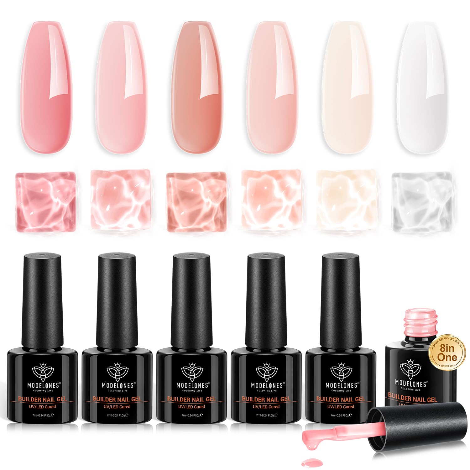 Modelones Gel Builder rose nude en flacon, base neutre pour manicure maison.