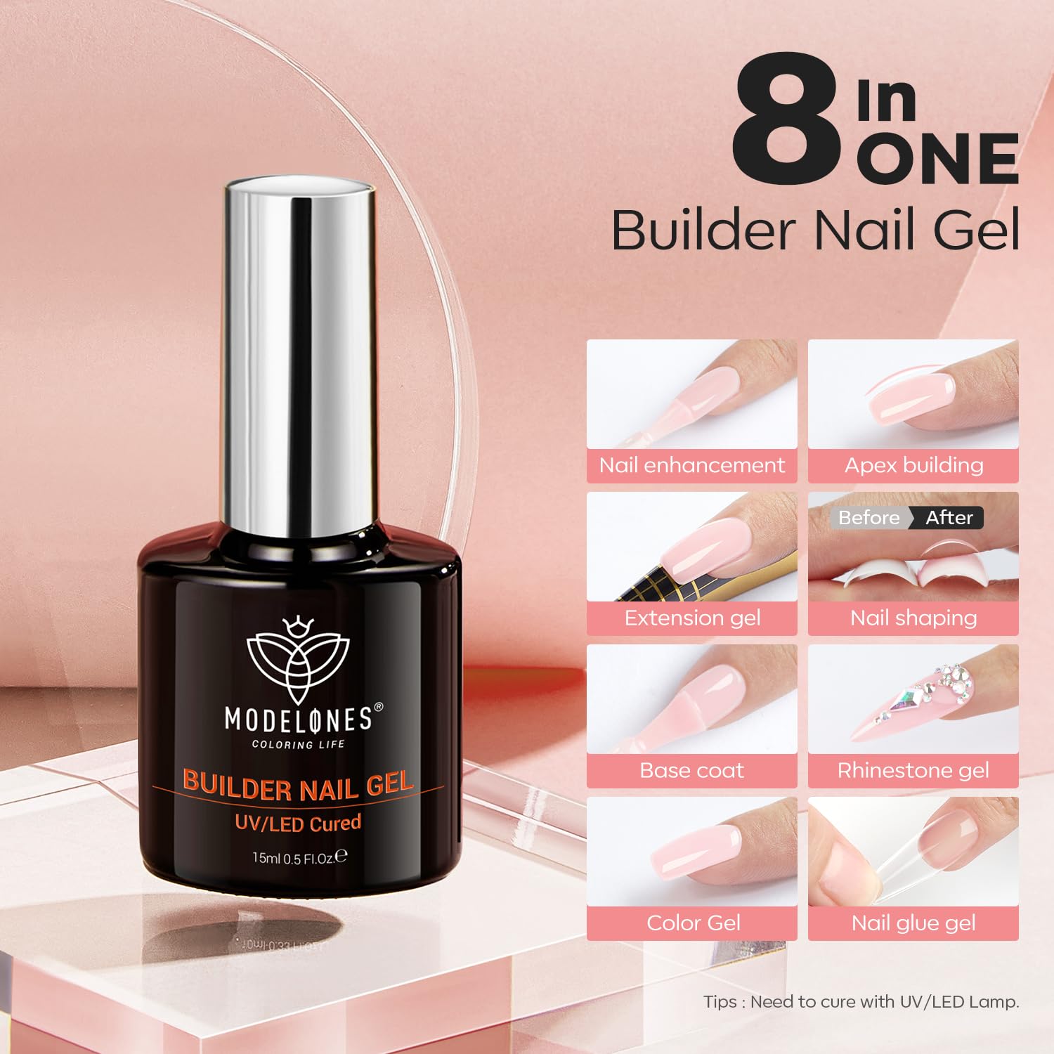 Texture lisse du gel Builder laissant une surface naturelle et brillante.