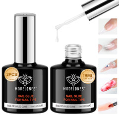 Modelones gel-colle-base-ongles-brosse pour une pose précise.