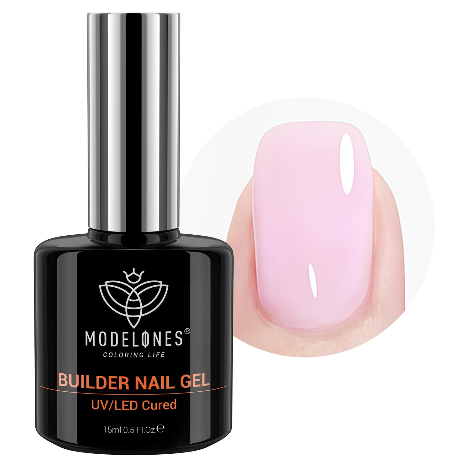 Modelones Gel Construction Ongles 8-en-1 offre une base rose durable.