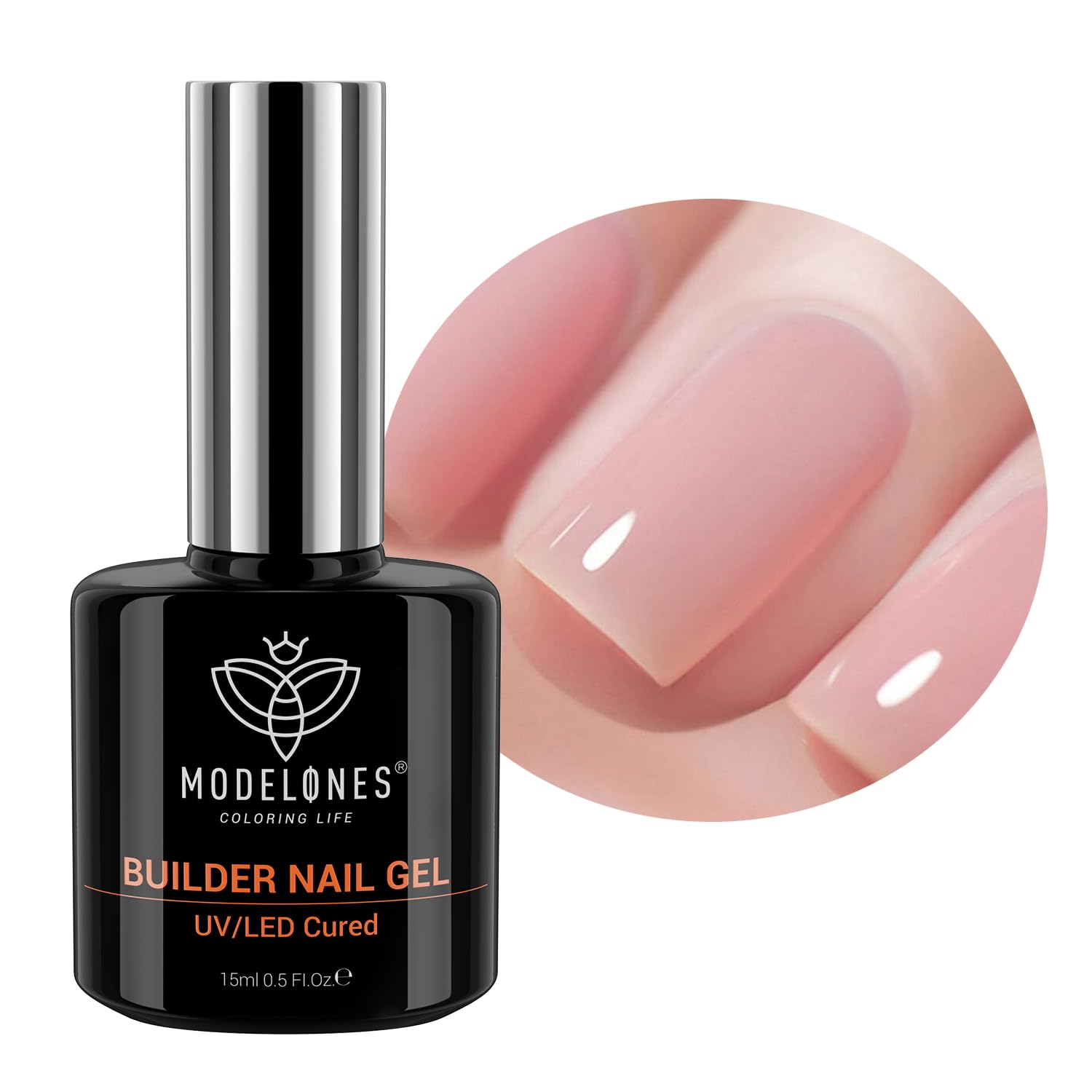 Gel de construction Modelones pour ongles rose blush avec pinceau intégré pour une application fluide