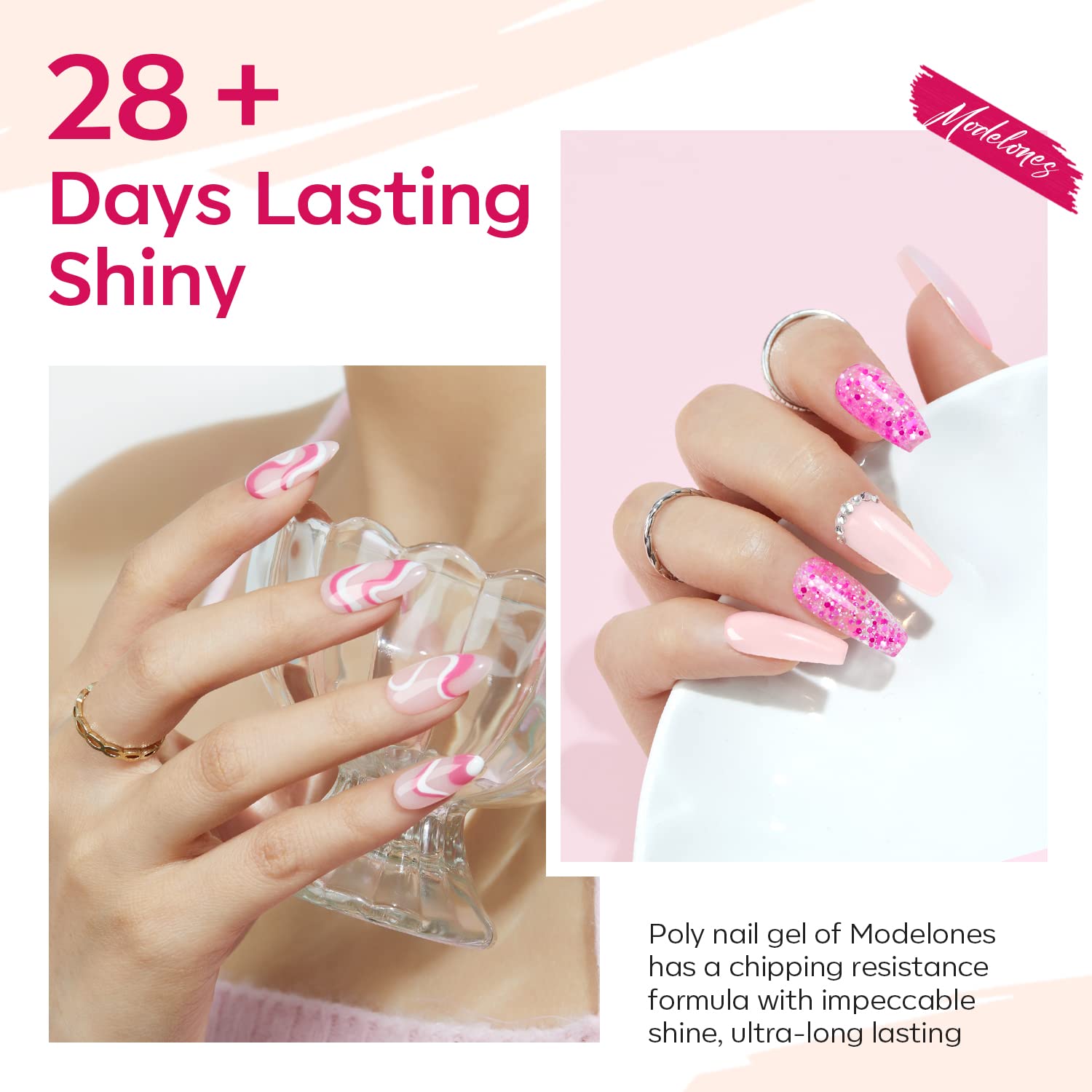 Modelones Gel Ongles Rose Clair Paillettes : paillettes subtiles pour occasions festives.