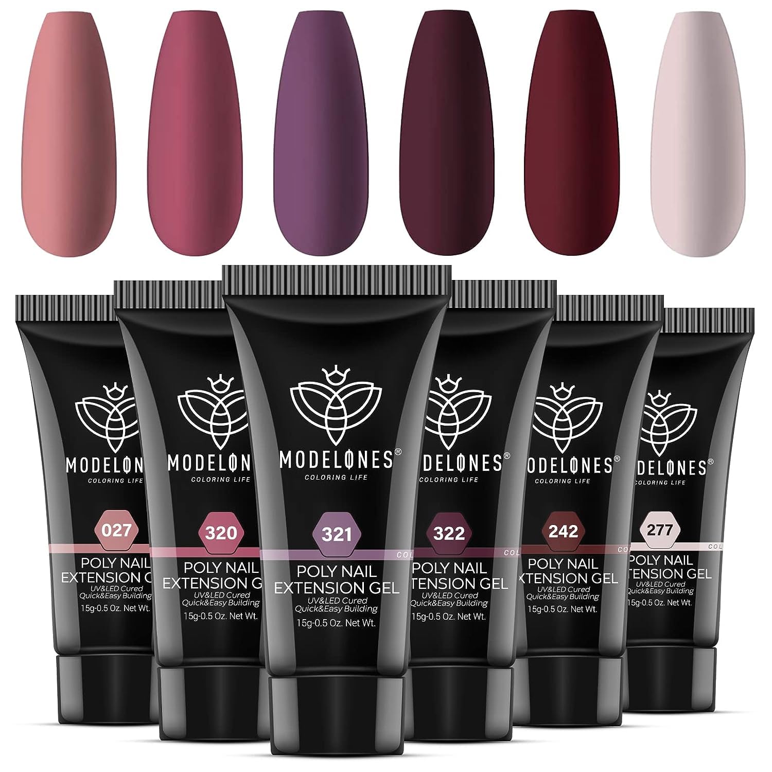 Modelones gel poly ensemble 6 couleurs pour ongles variés et audacieux.