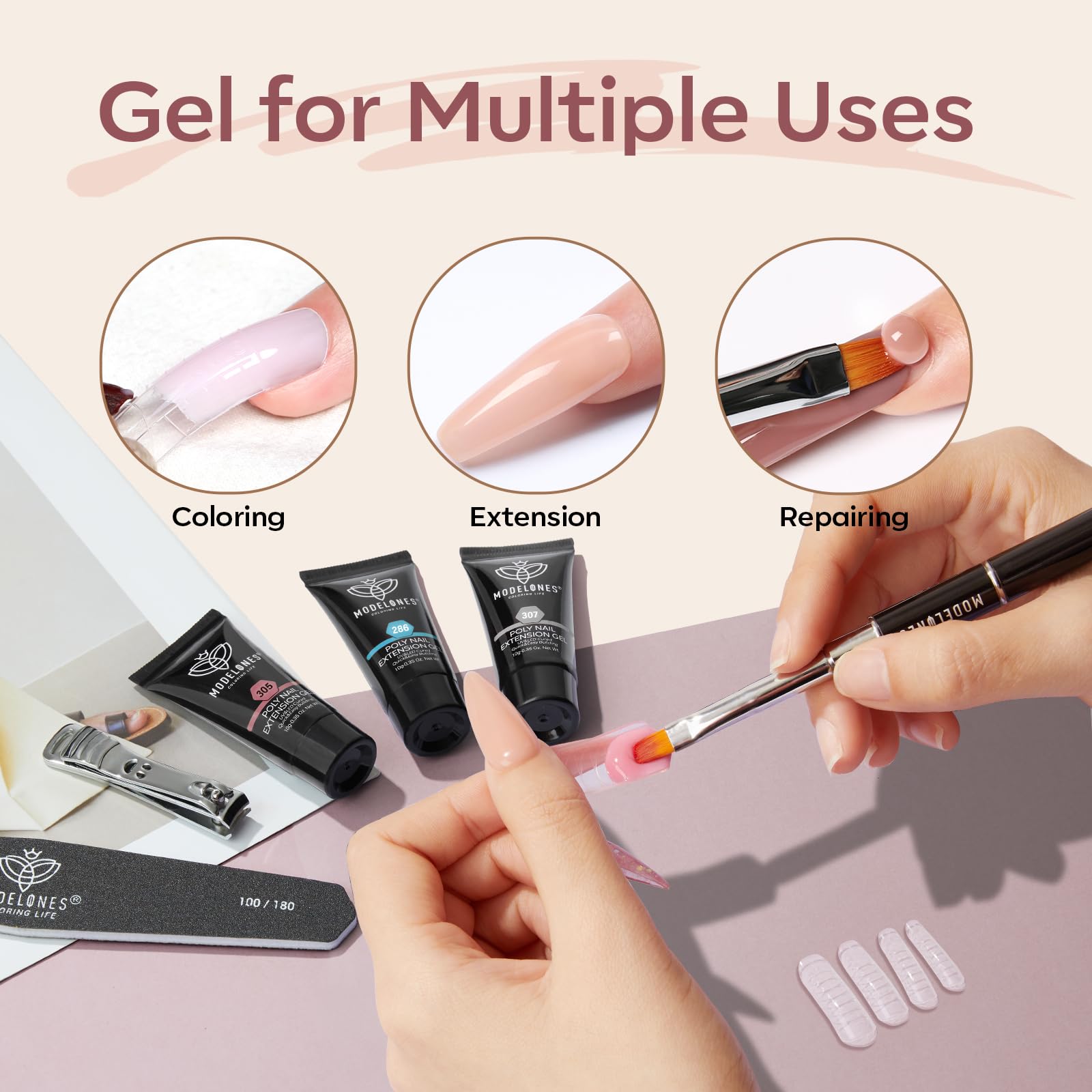 Modelones Gel Poly Ongles finition brillante avec faible odeur et longue tenue