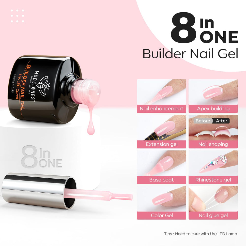 Modelones gel-renforcement rose avec applicateur intégré pour une application précise.
