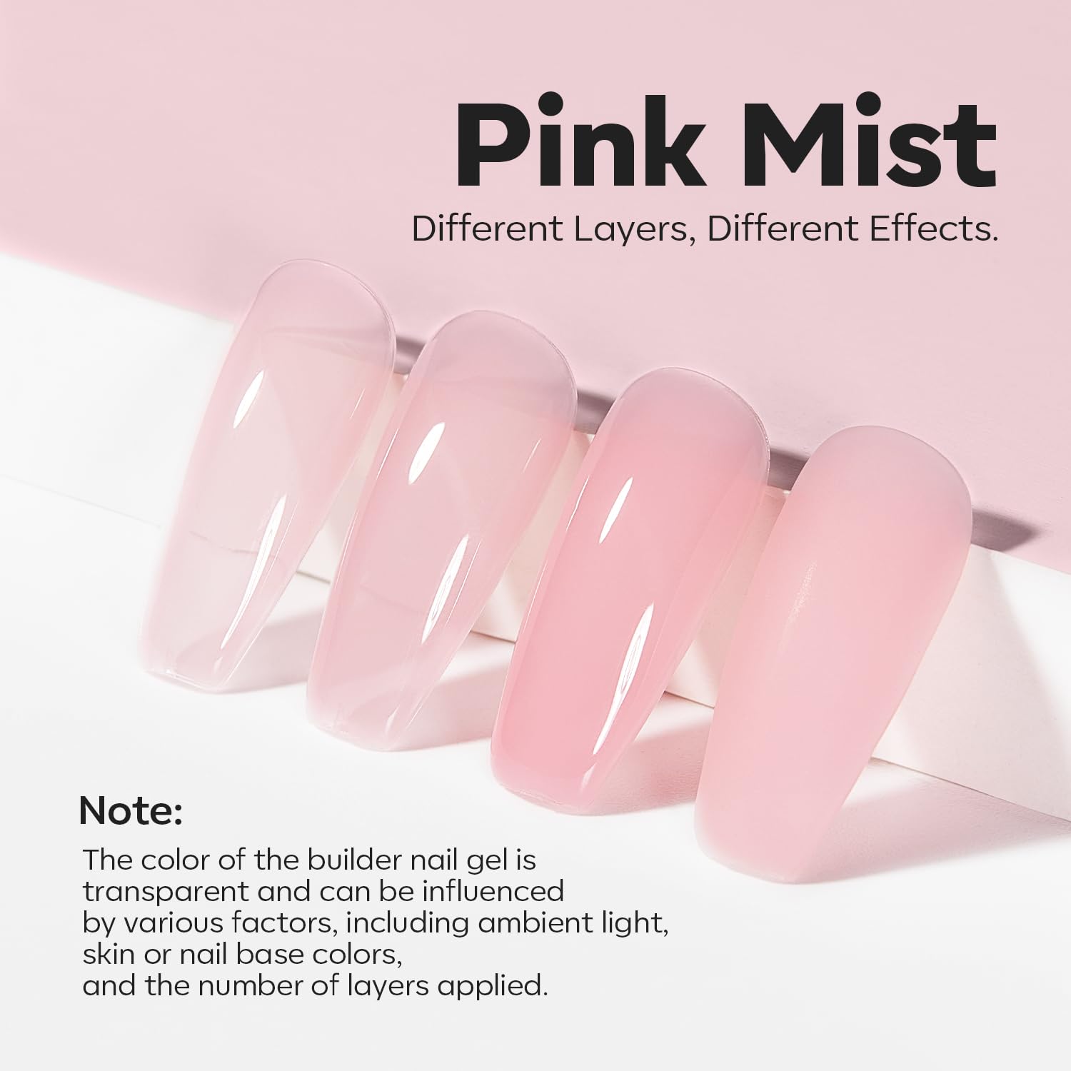 Modelones gel-renforcement rose offrant une brillance naturelle sur l'ongle.