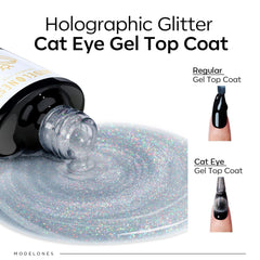 Modelones glitter 9D sur vernis gel clair offrant brillance durable et moderne