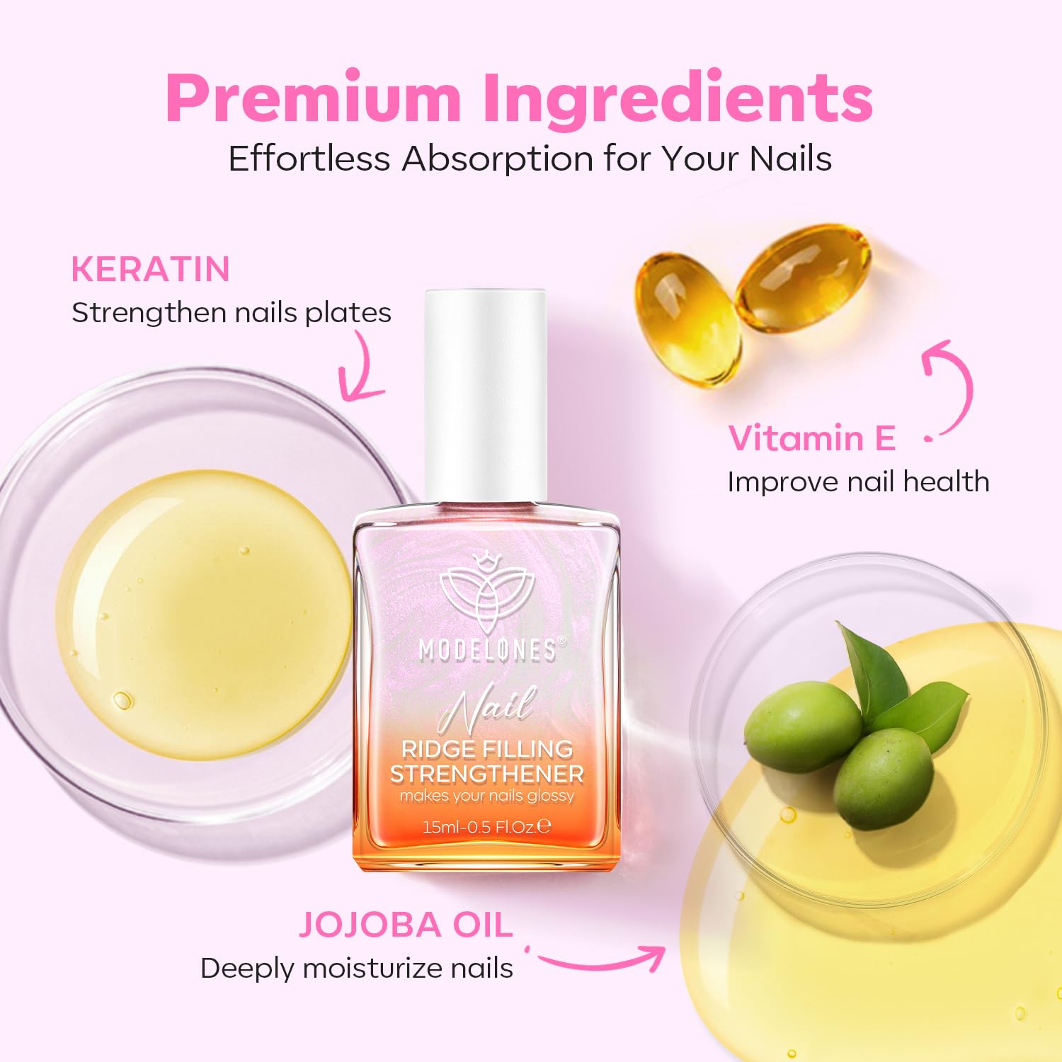 Modelones keratine-jojoba, formule nourrissante pour les ongles.