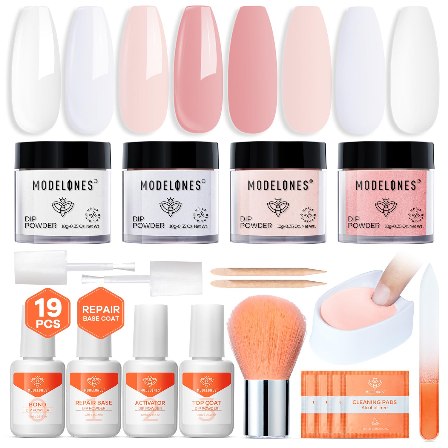 Modelones kit dip poudre quatre couleurs pour une manucure polyvalente à domicile.