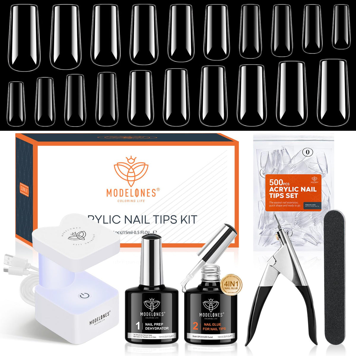 Modelones kit gel Ongles X avec pointes carrées pour une extension durable à domicile.