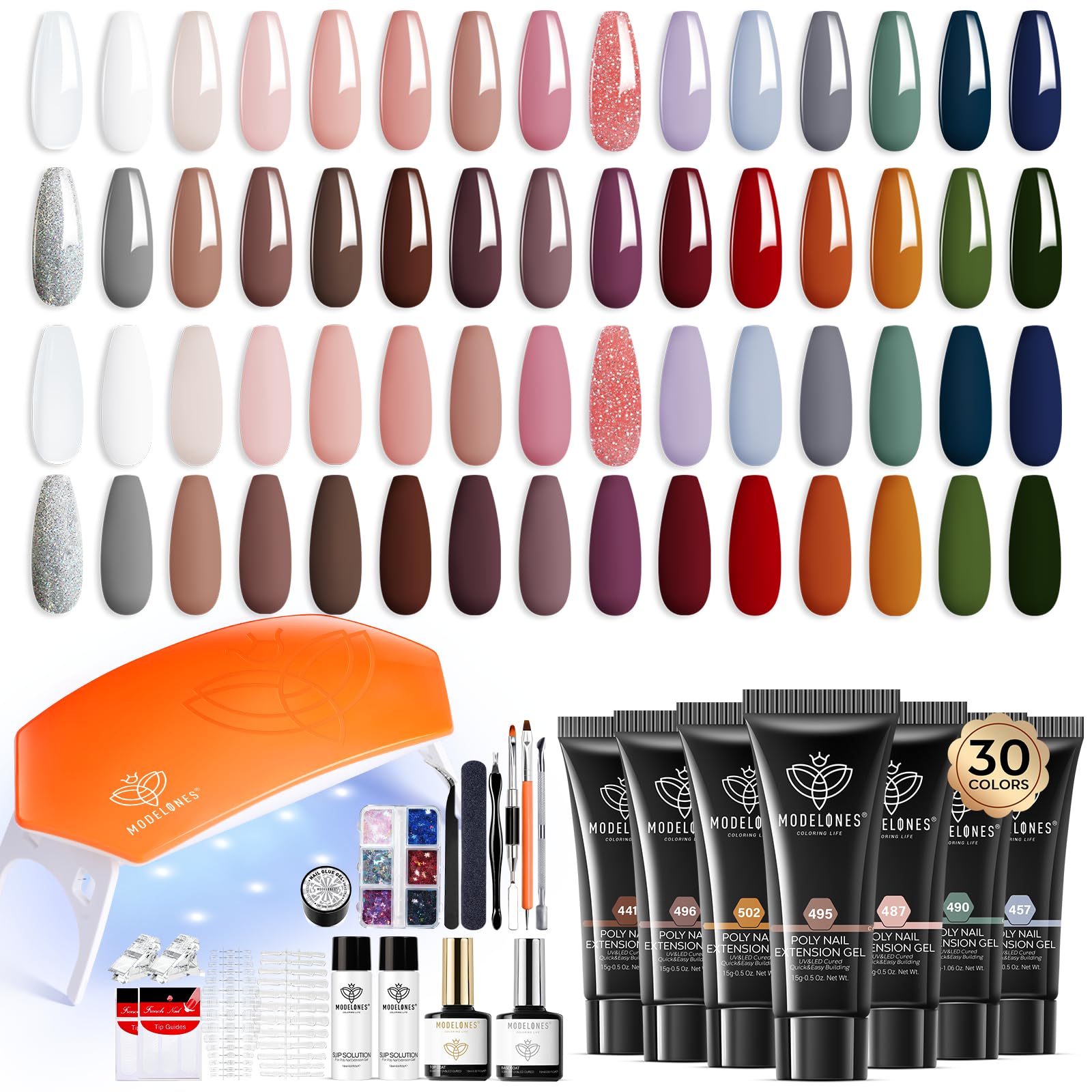 Modelones kit gel poly main et pied: palette terreuse pour diverses tenues.