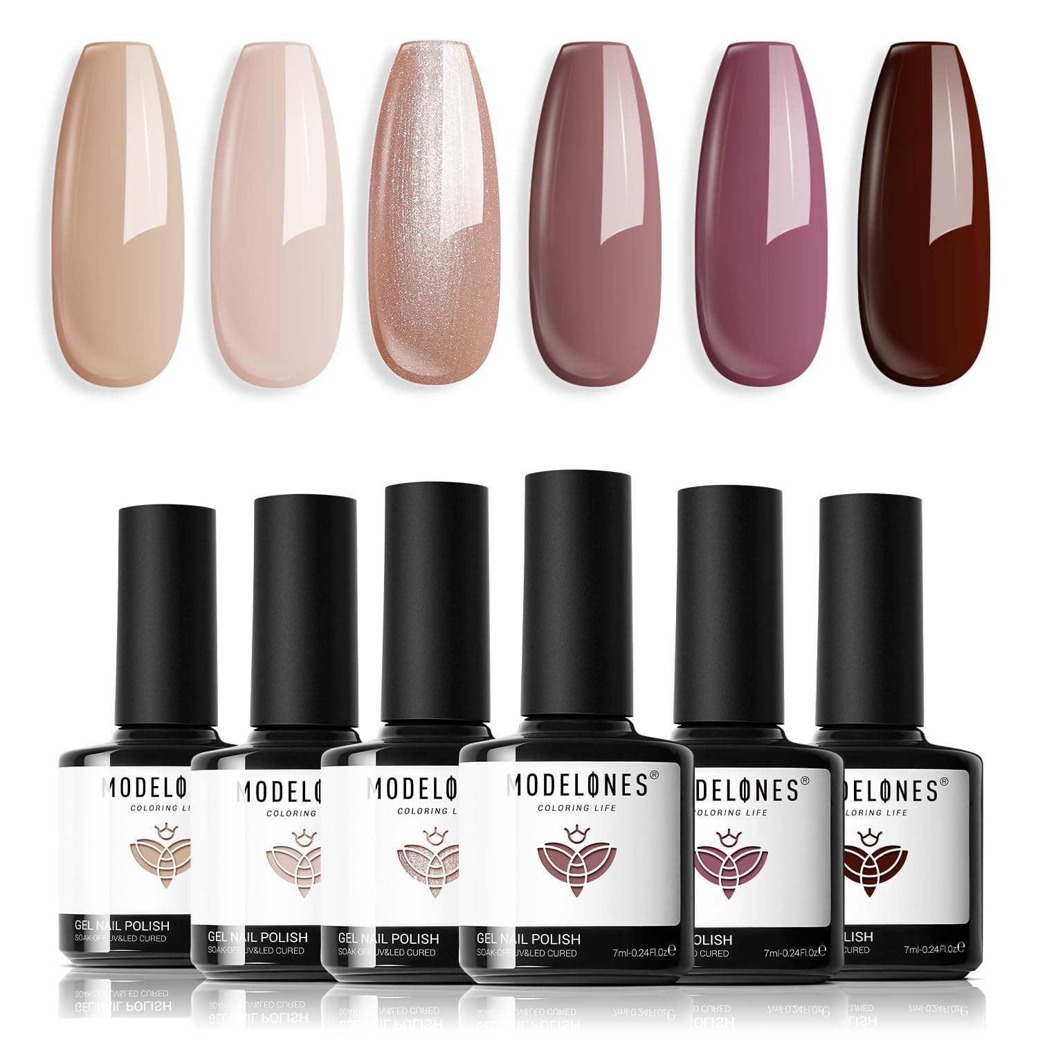 Modelones kit gel vernis six couleurs nude brun – ensemble prêt à l'emploi.