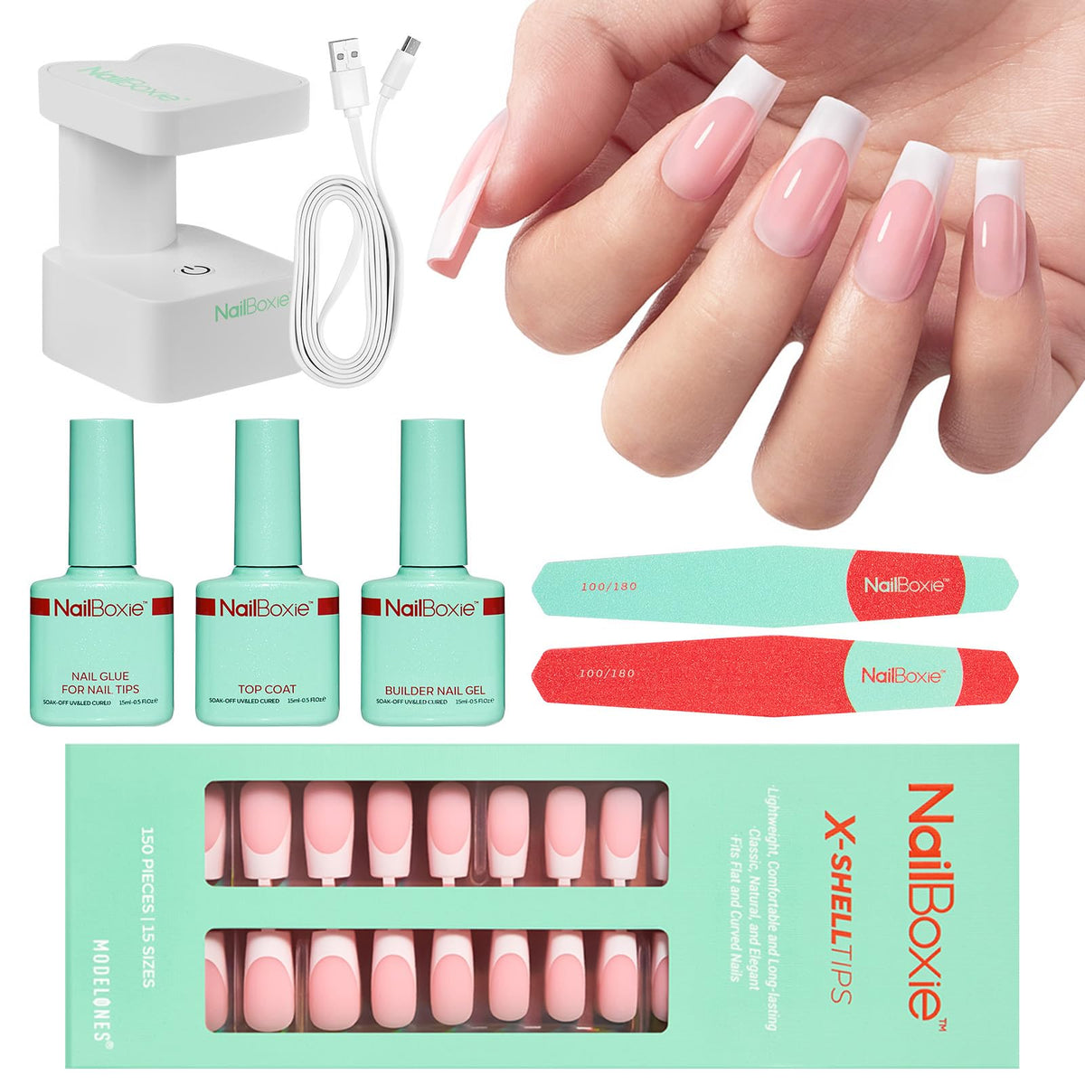 Kit Modelones onglets gel rose : ensemble tout-en-un pour une manucure rapide à domicile.