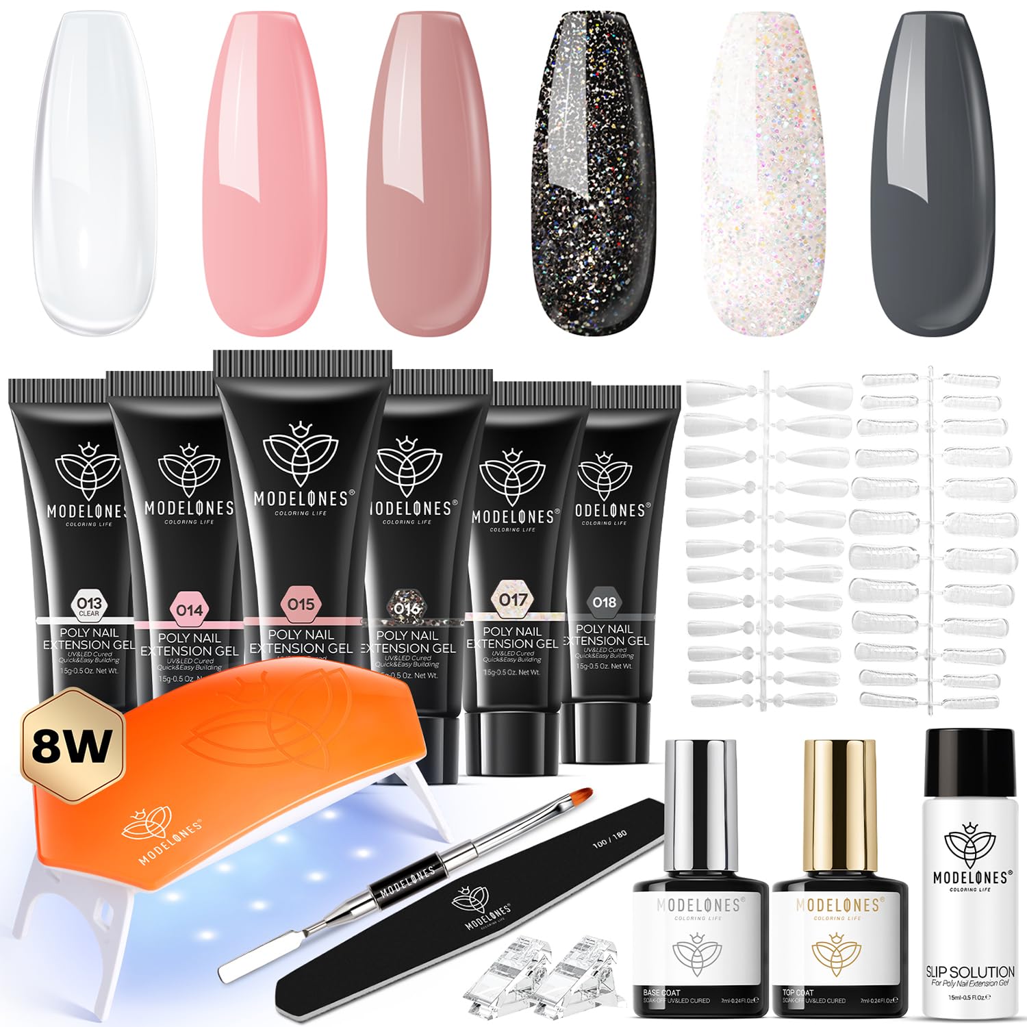 Ensemble Modelones Poly Gel: 6 couleurs pour une manucure durable à domicile.