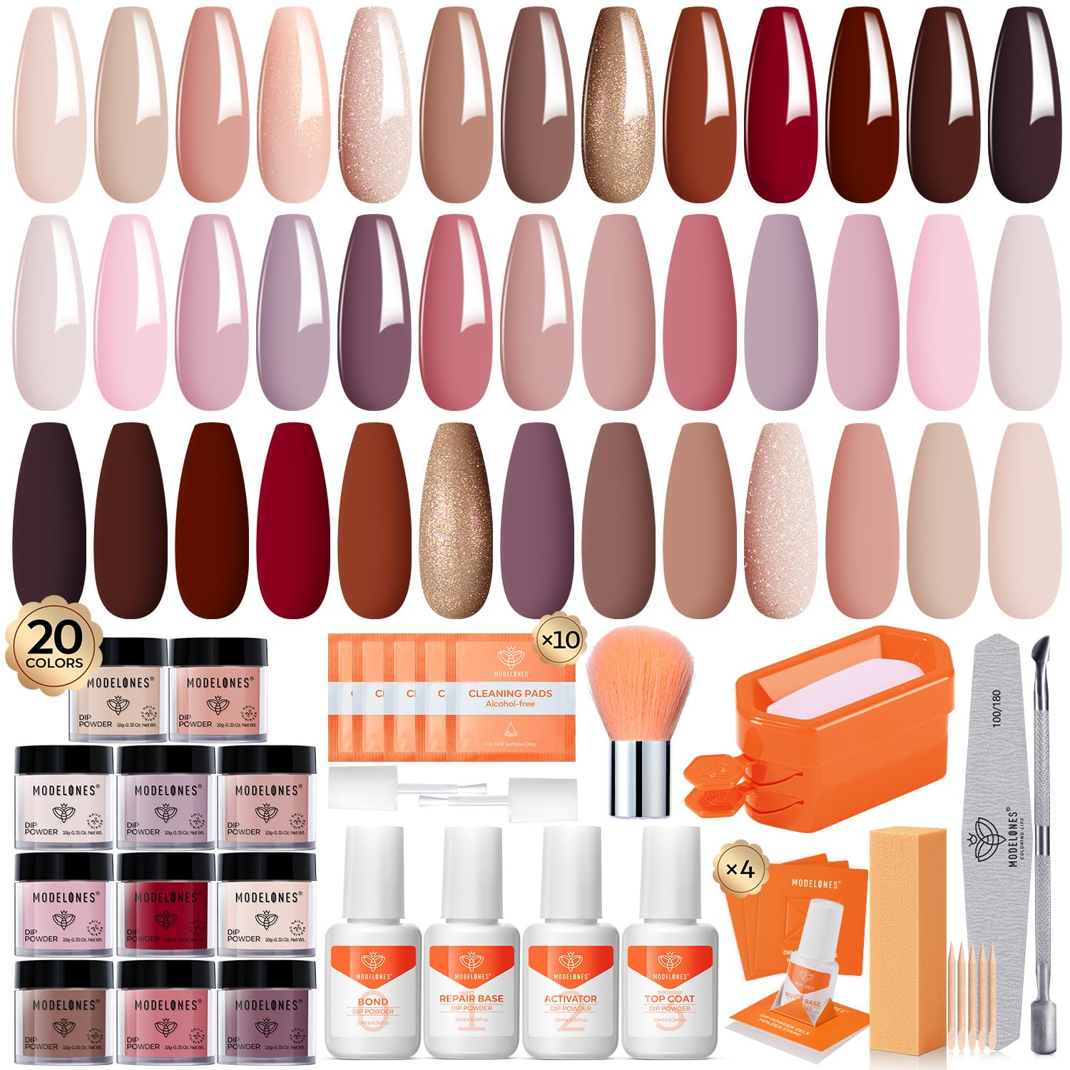 Modelones kit poudre immersion 20 couleurs pour une palette polyvalente.