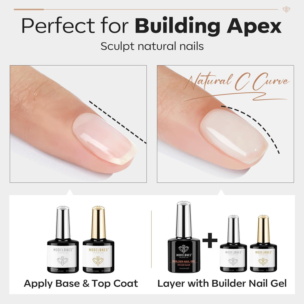 Modelones kit trio offre base, gel builder et top coat pour une manucure à domicile.